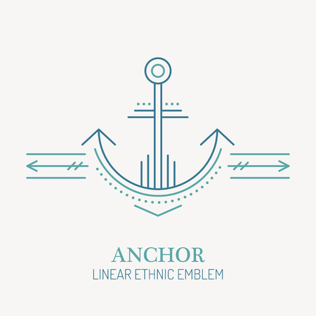Line style nautical emblem of anchor. Minimalistic outlined icon. Seafaring designのイラスト素材