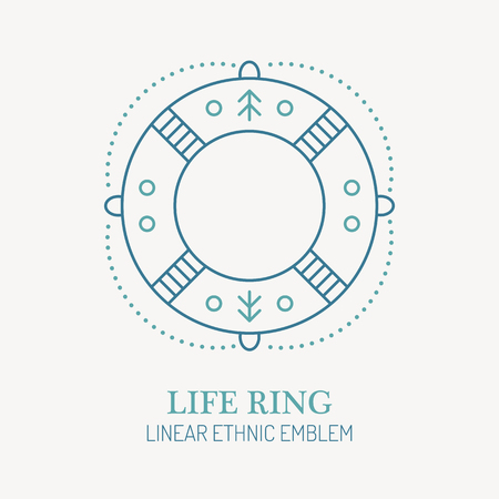 Line style nautical emblem - life ring illustration. Rescue life minimalistic outlined icon. Seafaring and voyaging design.のイラスト素材