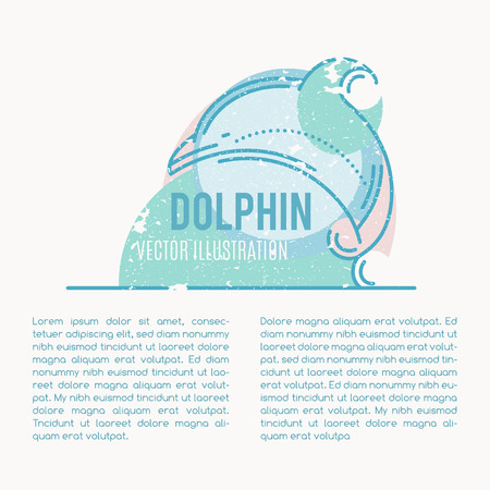 Retro style marine life illustration - jumping dolphin. Minimalistic nautical background with grunge texture. Elegant sea mammal design element.のイラスト素材