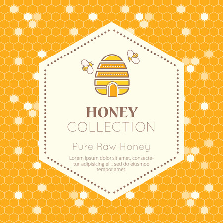 Vector packaging template with seamless patterns. Natural honey collection (pure raw honey). Warm color palette of golden tintsのイラスト素材