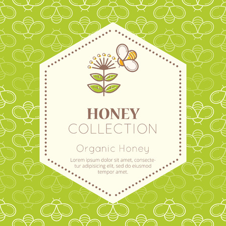 Vector packaging template with seamless patterns. Natural honey collection (organic honey). Warm color palette of fresh green tintsのイラスト素材
