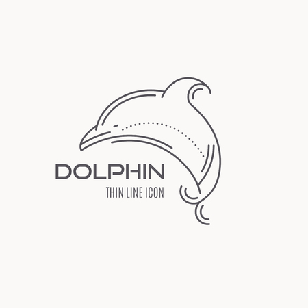 Line style nautical logo - jumping dolphin vector illustration. Minimalistic outlined emblem. Elegant sea mammal design.のイラスト素材