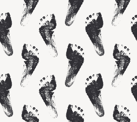 seamless pattern with human foot prints. Cute design drawn with watercolors. Monochrome texture for consumer industry designのイラスト素材