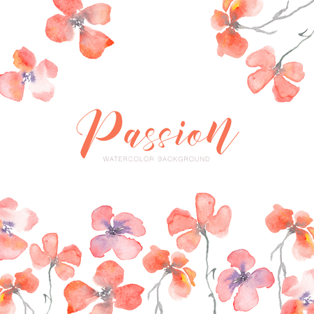 Watercolor floral background with red poppies. Romantic fragile flowers isolated on a white. Hand drawn card template for consumer industry design. Raster illustrationの写真素材