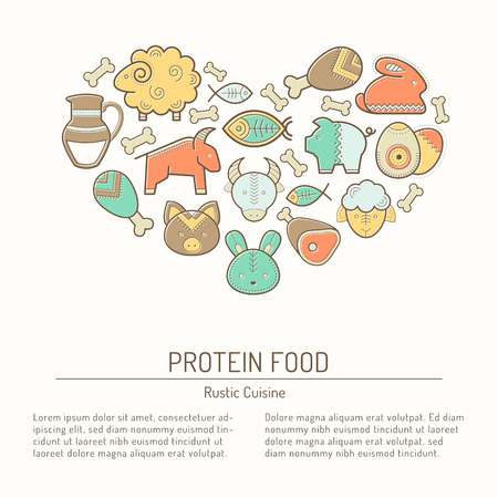 Illustration with outlined protein food signs forming heartのイラスト素材