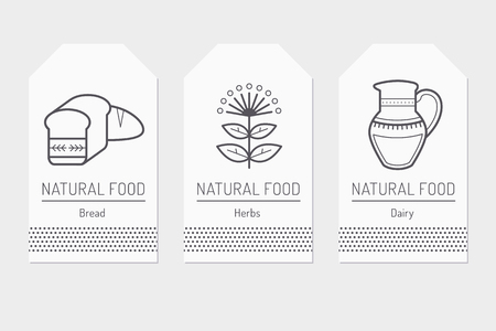 Set of card templates with outlined natural food signsのイラスト素材