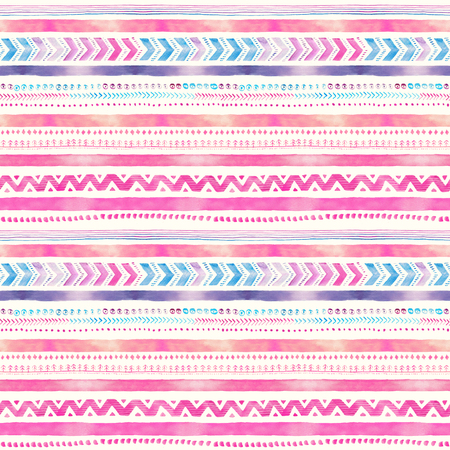 Seamless hand-drawn Watercolor Ethnic Tribal Ornamental Pattern.の写真素材