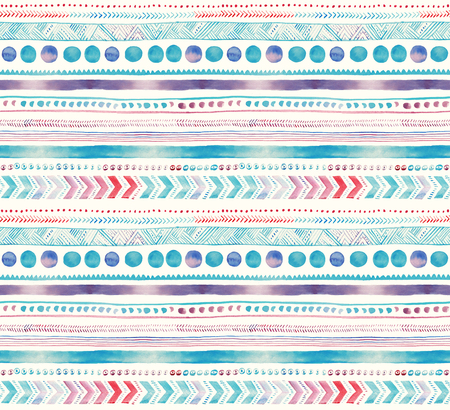 Seamless hand-drawn Watercolor Ethnic Tribal Ornamental Pattern.の写真素材