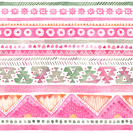 Seamless hand-drawn Watercolor Ethnic Tribal Ornamental Pattern.の写真素材