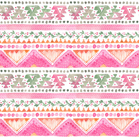 Seamless hand-drawn Watercolor Ethnic Tribal Ornamental Pattern.の写真素材