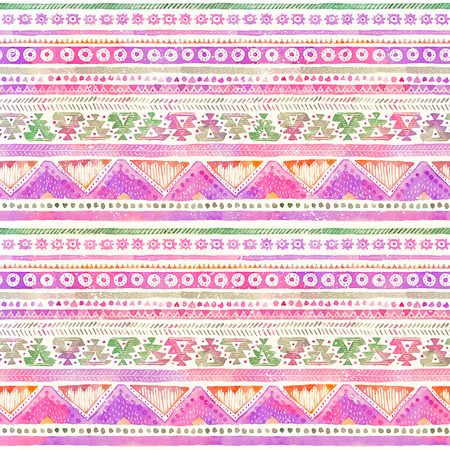 Seamless hand-drawn Watercolor Ethnic Tribal Ornamental Pattern.の写真素材