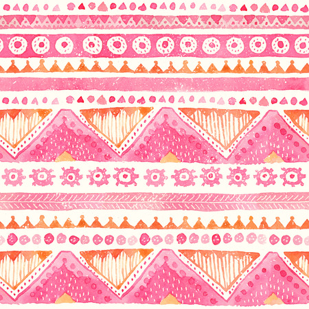 Seamless hand-drawn Watercolor Ethnic Tribal Ornamental Pattern.の写真素材