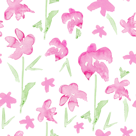 Romantic Pink Floral seamless Pattern - watercolor fragile flowersの写真素材