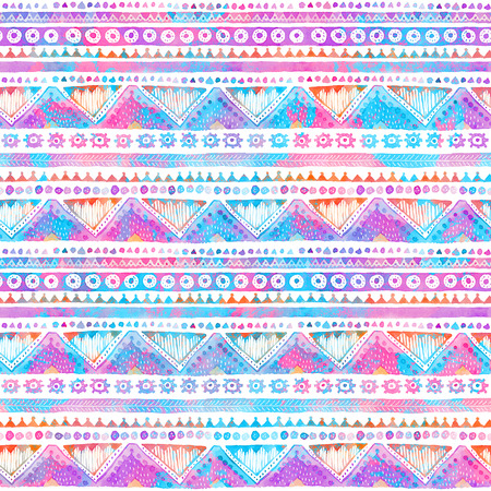 Seamless hand-drawn Watercolor Ethnic Tribal Ornamental Pattern.の写真素材