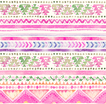 Seamless hand-drawn Watercolor Ethnic Tribal Ornamental Pattern.の写真素材