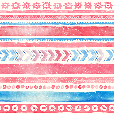 Seamless hand-drawn Watercolor Ethnic Tribal Ornamental Pattern.の写真素材
