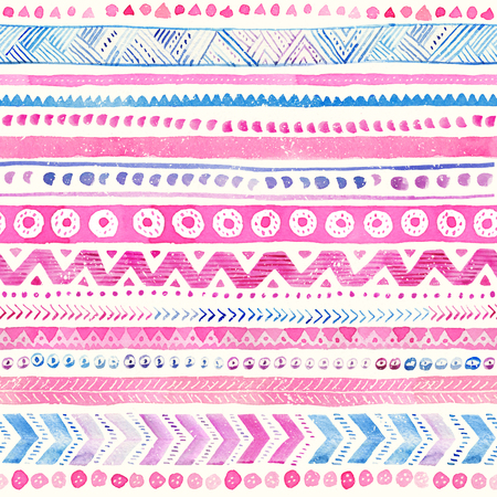 Seamless hand-drawn Watercolor Ethnic Tribal Ornamental Pattern.の写真素材