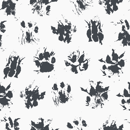 Abstract seamless pattern - black ink prints with messy cat paws.のイラスト素材