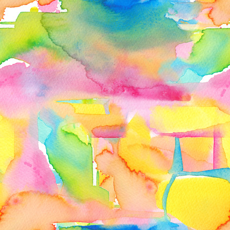 Abstract watercolor hand painted seamless background with splashes and smears. Colorful bright pattern with rainbow colors for the posters backdrop, a carnival, holidays, printの写真素材