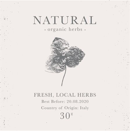 Customizable label of Natural organic herbal products. Shamrock vintage packaging design templates for Cosmetics, Pharmacy, healthy food. Dried leaves, real herbariumのイラスト素材