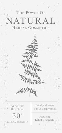 Customizable label of Natural organic herbal products. Fern vintage packaging design templates for Cosmetics, Pharmacy, healthy food. Dried leaves, real herbariumのイラスト素材