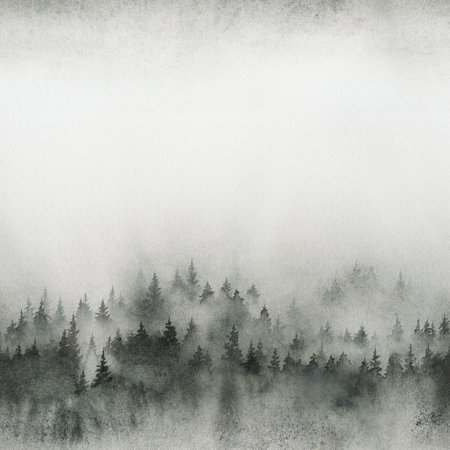 Misty forest Seamless Pattern watercolor wall art texture endlessの写真素材