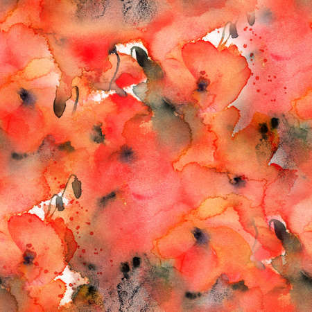 Red poppies watercolor illustrationの写真素材