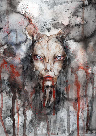 Wendigo, mythical monster, an evil spirit. Deer skull fantasy monster. Horror dead folklore creature, the symbol of deathの写真素材