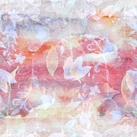 Pastel flowers watercolor abstract seamless pattern. Pink and purple delicate feminine background textureの写真素材