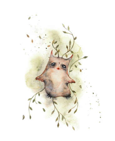 Cute baby spirit, fairy tale baby greeting card or poster with charming little monsterの写真素材