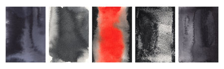 Abstract black red watercolor set of Hand Drawn Universal Cards. Design for Flyers, Placards, Posters, Invitations, Brochures. Artistic Creative Templates.の写真素材