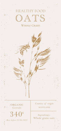 Set of customizable oatmeal labels of Natural healthy food. Cereal oat products packaging templates. Contemporary design for Cosmetics, Pharmacy, bakeryのイラスト素材