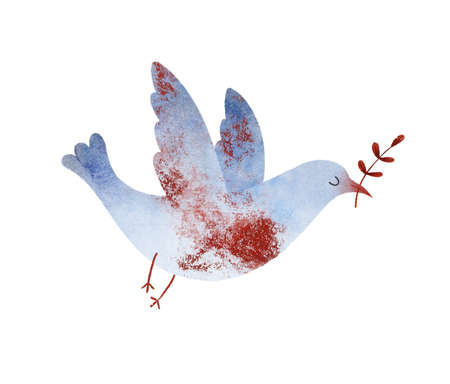 Dove of peace covered in blood, symbol of bloody war, price of peaceの写真素材