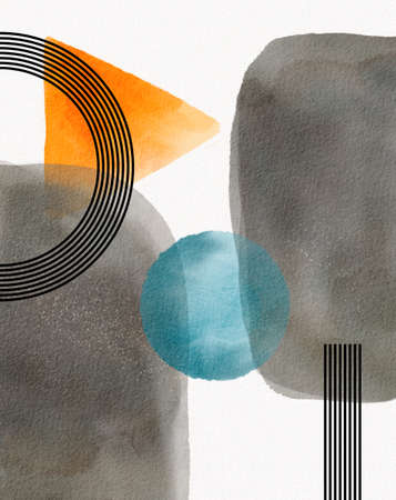 Watercolor nordic abstract poster design. Trendy contemporary art compositions for wall decoration, postcard or brochure cover designの写真素材
