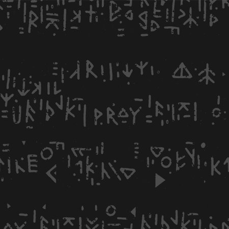 Runic seamless pattern, black white runes - Scandinavian gothic folk art. Ethnic Norwegian Icelandic background. Runic talismans of the Vikings. Magic and magical runes. Pagan signs. Futhark.のイラスト素材