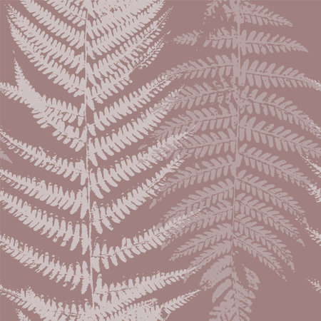 Dusty pink and powdery beige fern leaves, floral seamless patternのイラスト素材