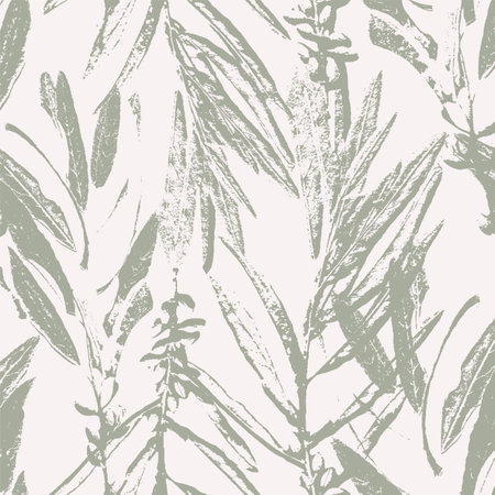 Pale green and white olive tree leaves, floral seamless patternのイラスト素材