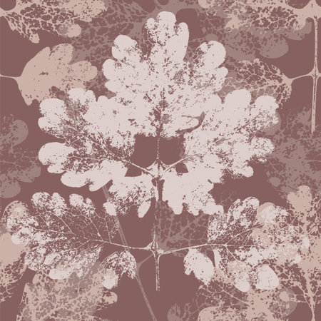 Celandines leaves, Dusty pink and deep reddish brown medicine herbal seamless pattern, floral backgroundのイラスト素材