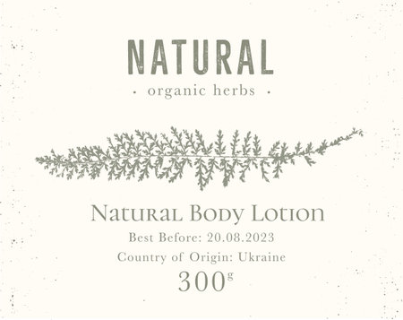 Elegant Label for Natural organic herbal products. Vintage packaging design collection for Cosmetics, Pharmacy, healthy food. Dried leaves, real herbariumのイラスト素材