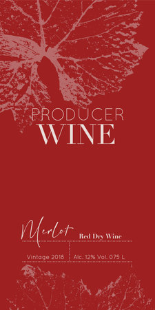 Wine Label Design with grape leaf for red dry, white, semi-sweet merlot, cabernet. Universal package templateのイラスト素材