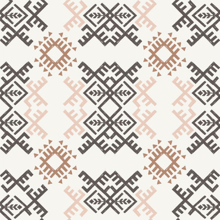 Tribal Seamless pattern, boho geometric background with ethnic ornament. Powdery beige, brown and blush pink textureのイラスト素材