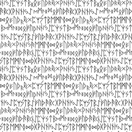 Runic seamless pattern, black white runes - Scandinavian gothic folk art. Ethnic Norwegian Icelandic background. Runes of the Vikings. Magic and magical Pagan signs. Futhark.の写真素材