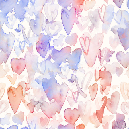 Seamless watercolor pattern with hearts. Pink and blue ethereal design. Hand-painted romantic texture for packaging, wedding, birthday, Valentines Day, mothers dayの写真素材