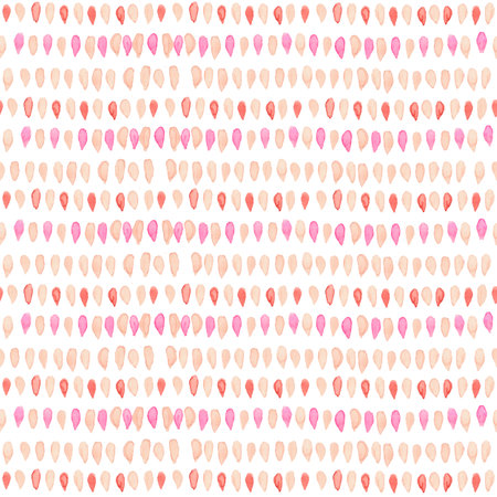 Bright Ethnic Seamless Pattern with red, pink, beige drops. Hand drawn abstract endless background for textile printの写真素材