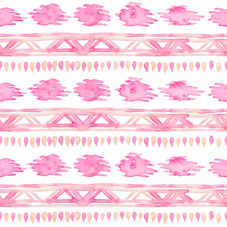 Seamless Watercolor Ethnic Tribal Ornamental Pattern. Hand-painted bright boho texture for Fabric, Scrapbooking, Wrapping Paperの写真素材