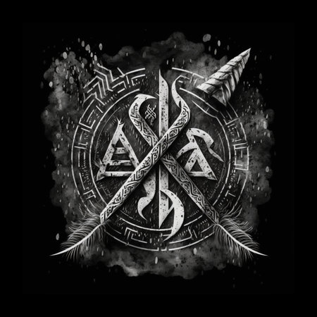 Archaic Rune, Black White Runic Letter, Folk Black and White Viking Rune. Futhark Design Elementの素材
