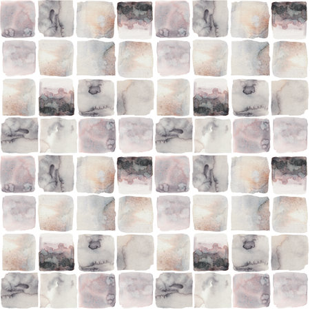 Seamless mosaic watercolor texture. Grey squares background, geometric pattern. White background abstract pattern for contemporary room, modern homeの写真素材
