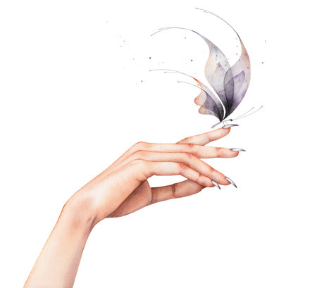 Realistic Elegant Watercolor Hand Illustration with gothic butterflyの写真素材