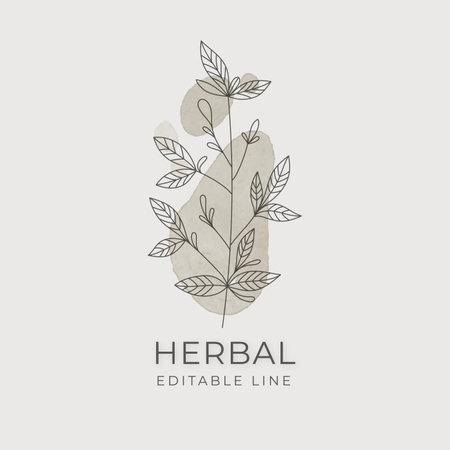 Herbal Editable line art Design. Natural organic herbal label for Cosmetics, Pharmacy, healthy foodのイラスト素材
