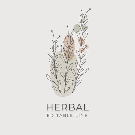 Herbal Editable line art Design. Natural organic herbal label for Cosmetics, Pharmacy, healthy foodのイラスト素材